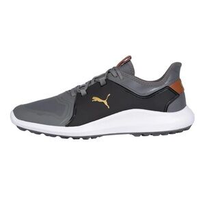 Puma Ignite Fasten8 Gray, Black & Gold Athletic Golf Sneaker